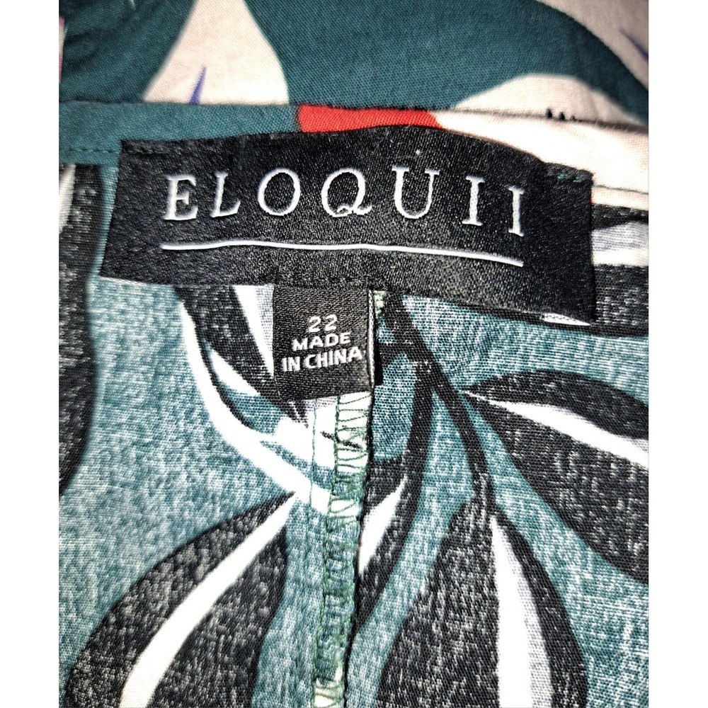 Tropical Bohemian Eloquii Green Floral 3/4 Sleeve Square Neck Cotton Top Sz 22 - Picture 5 of 5